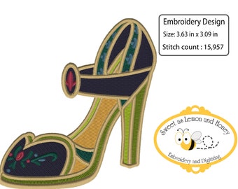 Princess Shoe Embroidery File Ana 4in hoop 2 sizes