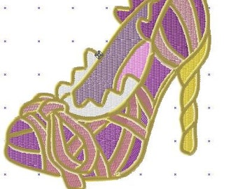 Princess Shoe Embroidery File Repunzel 4in hoop 2 Sizes