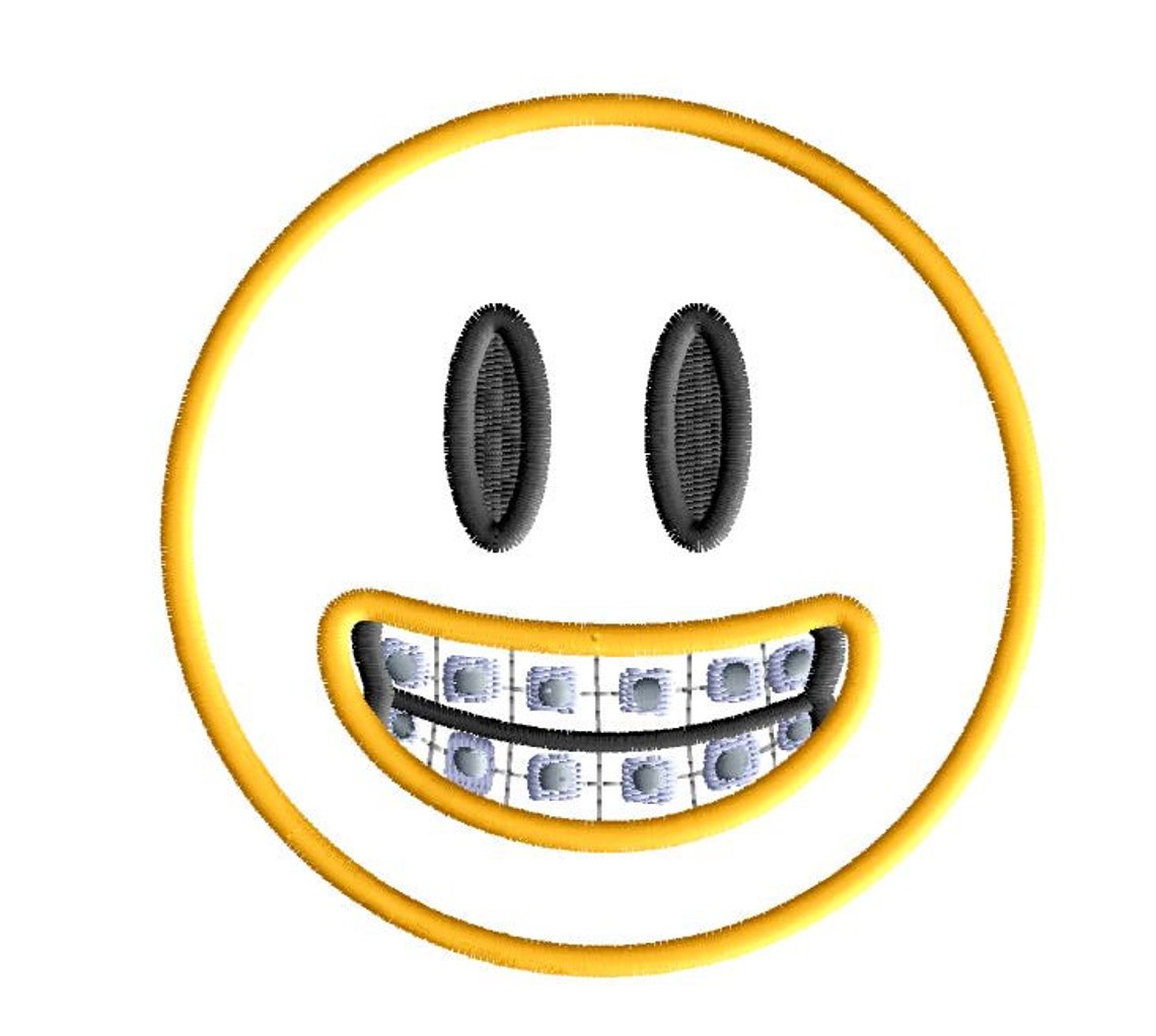 Applique emoji brace face 4in hoop Etsy