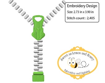 Arquivo de desenho de bordado Zipper 4in e 5x7 incluído