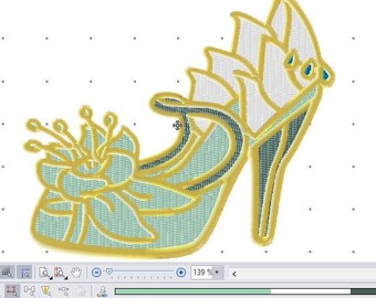 Princess Shoe Embroidery File Frog Princess 4in hoop 2 sizes