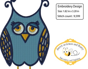 Embroidery file Owl Sleepy 3in  and 4inch