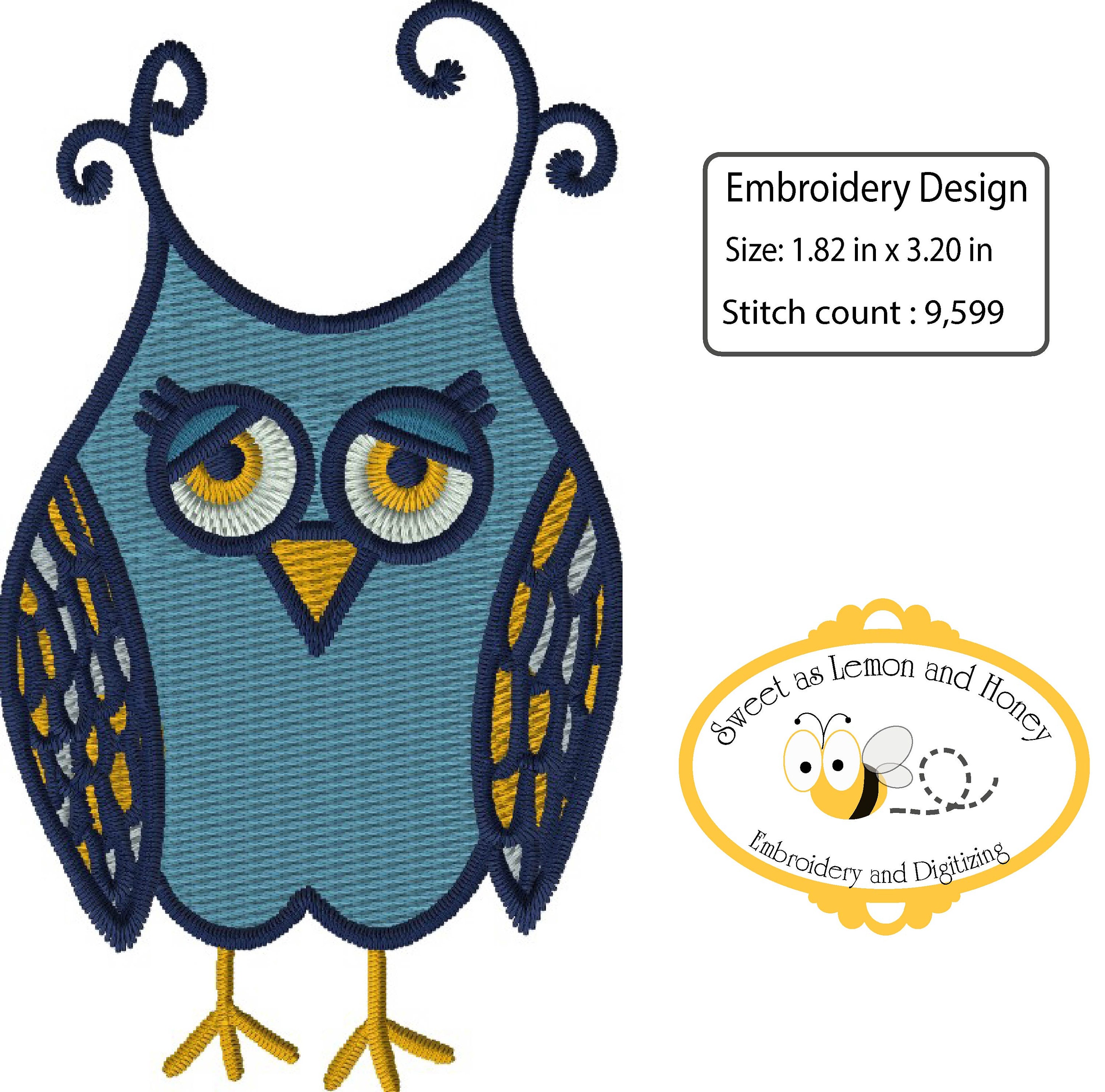Embroidery file Owl Sleepy 3in  and 4inch