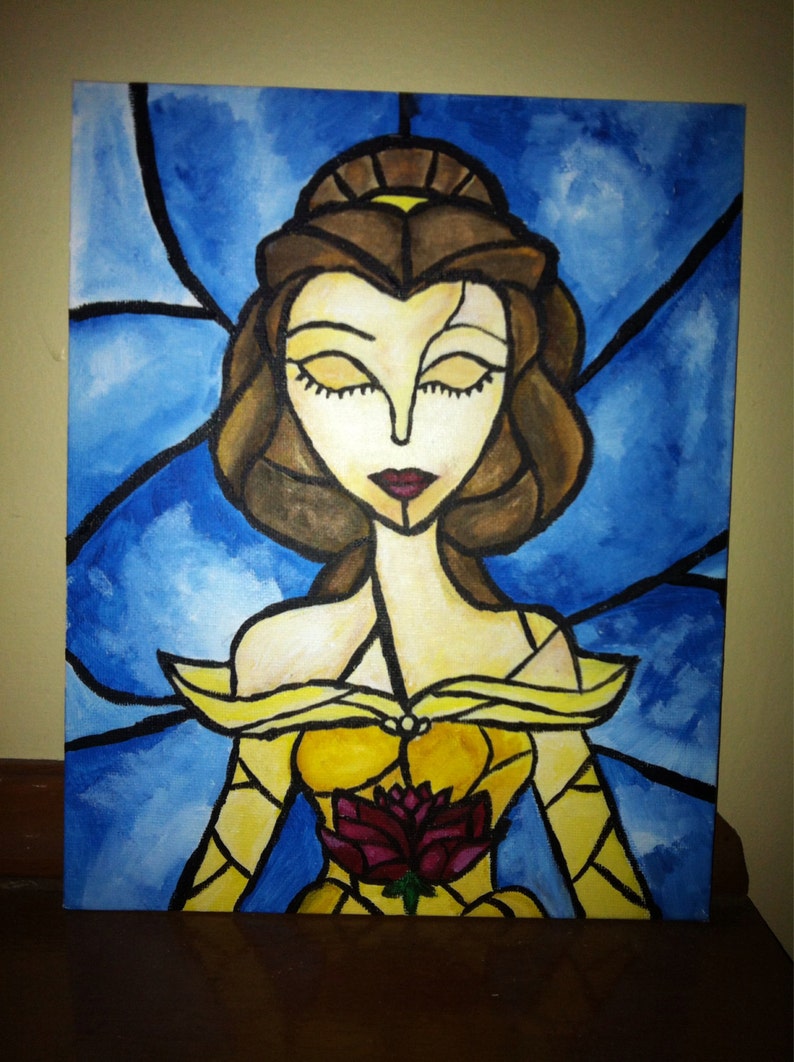 Princess Belle Stained glass style painting Beauty and the Etsy