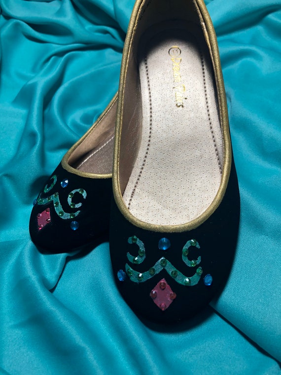 Queen Elsa Coronation Shoes Velvet Hand Painted Ballet Flat | Etsy
