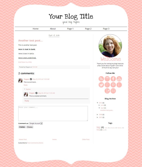 Items similar to Premade Blogger Template Pretty in Pink on Etsy