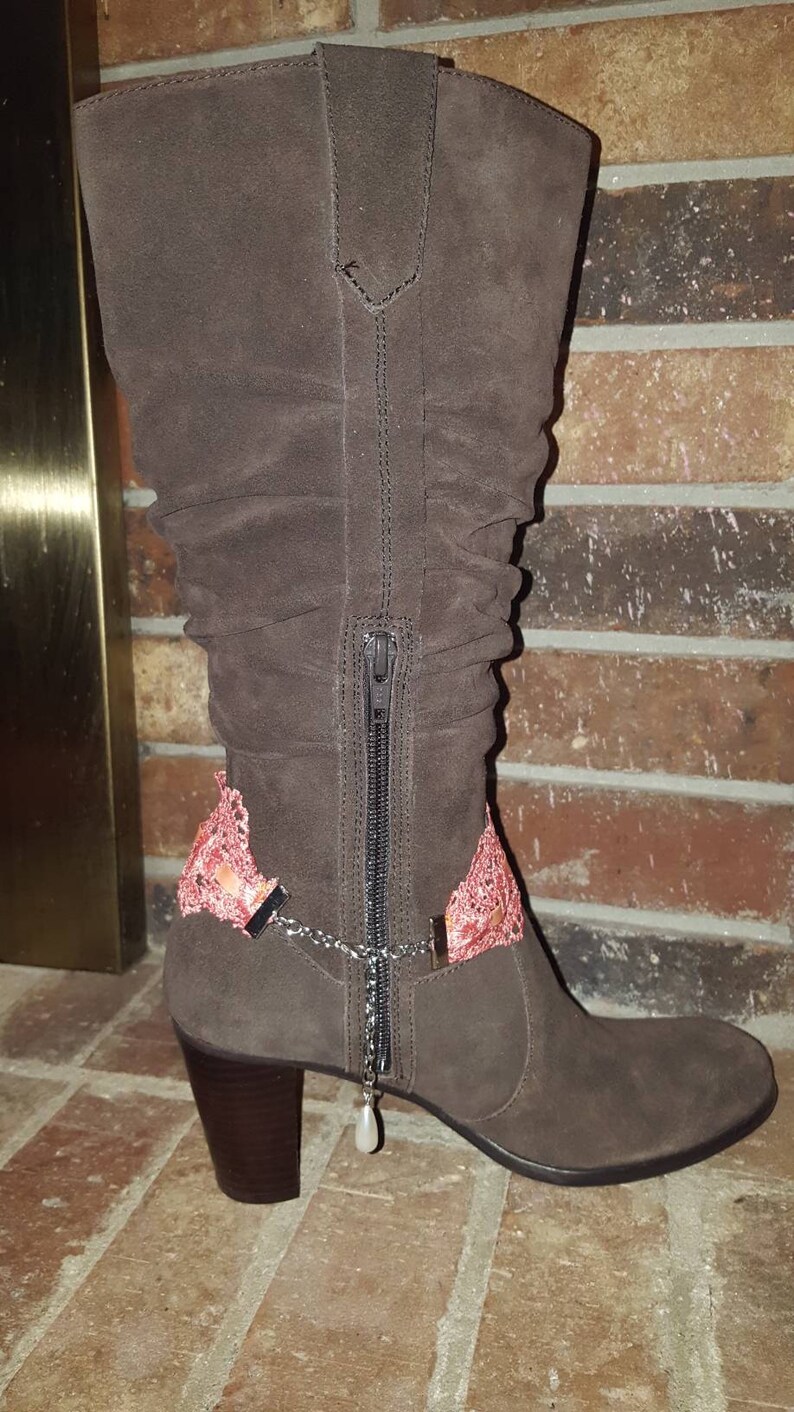 Grandma/'s Lace Antique Style Pink Bohemian Boot Bracelet woth Crystals Ankle Jewelry Gift for Her
