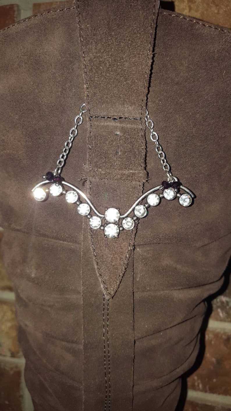 Silver-Toned Rhinestone Crystal Swag  Bling Boot Pull Strap Pendant Charm Bracelet Jewelry Gift for Her