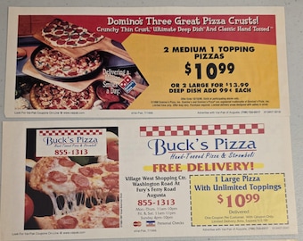 Vintage 1990s Augusta, GA Pizza Coupon Lot – Domino’s & Buck’s Pizza – Local Restaurant Ephemera Y2K