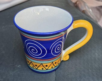 1990's Pier 1 Imports Italian Swirl Vintage Hand Painted 16oz Coffee Mug