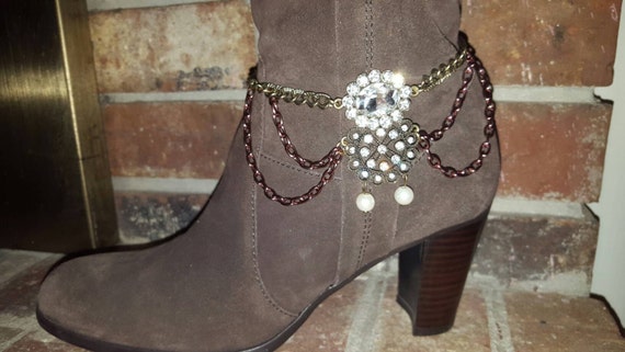Silver-Toned Rhinestone Crystal Swag Bling Boot Pull Strap Pendant Charm Bracelet Jewelry Gift for Her