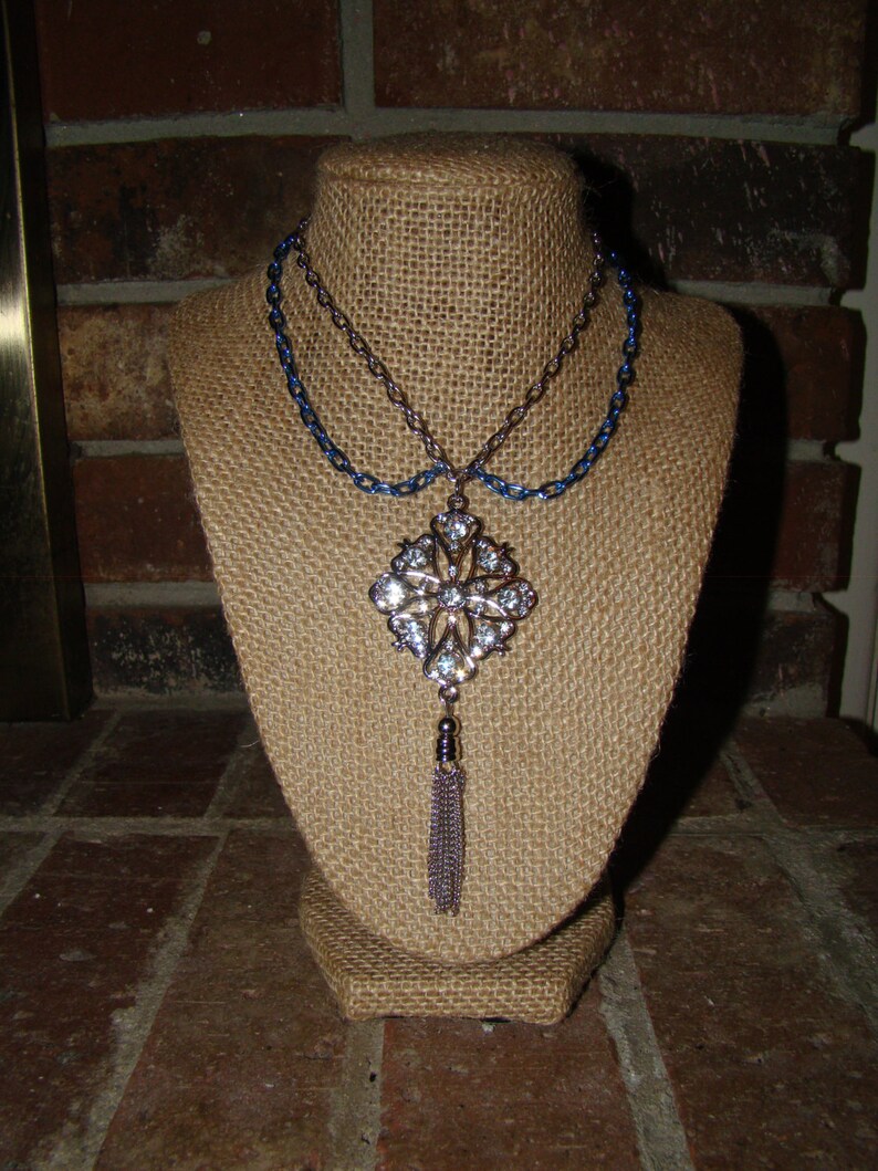 Crystal Pendant with Silver and Blue Chain Draped Boot Bracelet Ankle Jewelry Gift for Her