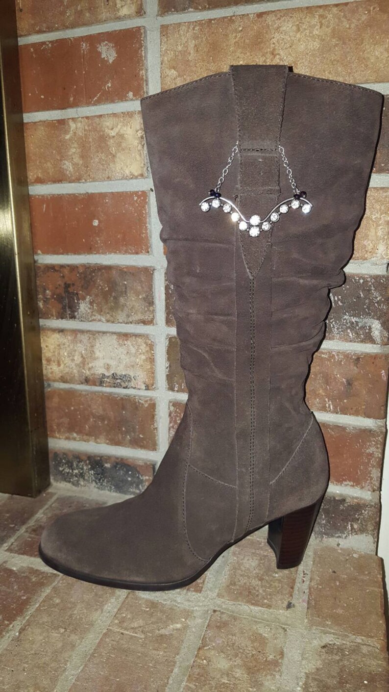 Silver-Toned Rhinestone Crystal Swag Bling Boot Pull Strap Pendant Charm Bracelet Jewelry Gift for Her