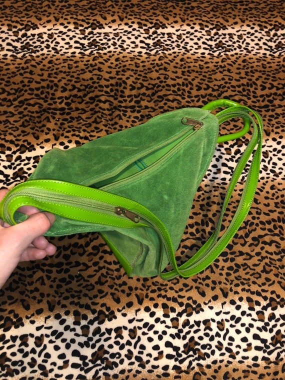 Vintage 70s two-tone green saddle bag - image 5