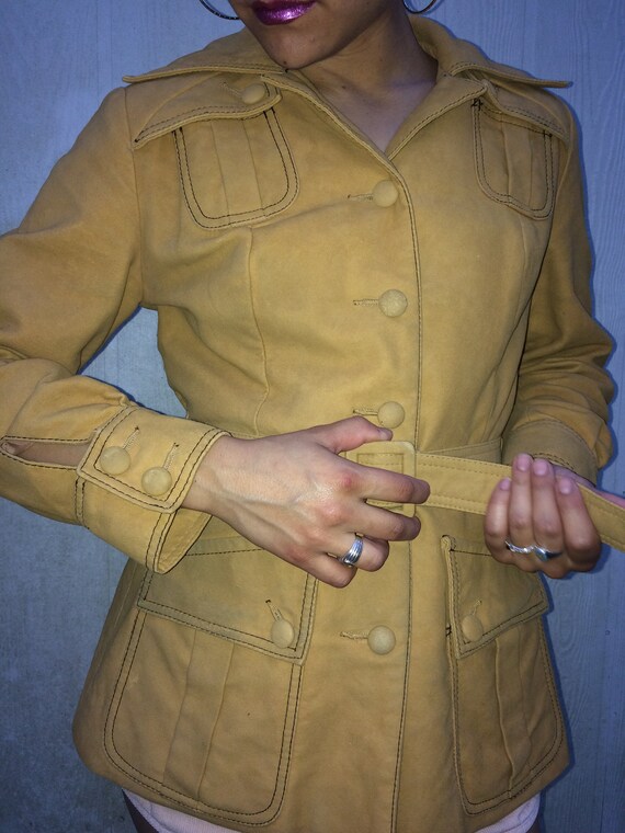 70s mustard yellow faux suede coat - image 3