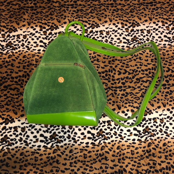 Vintage 70s two-tone green saddle bag - image 1