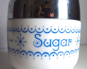 VINTAGE GEMCO Sugar Bowl - Snowflake Garland Pyrex - Retro Milk Glass - Mid Century - Flip Top