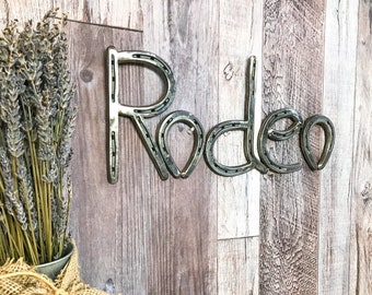 Metal Wall Art for Farmhouse, Ranch Sign, horseshoe letters, Country Home Decor, Rustic Home Decor, Horseshoe word art, horse shoe word sign