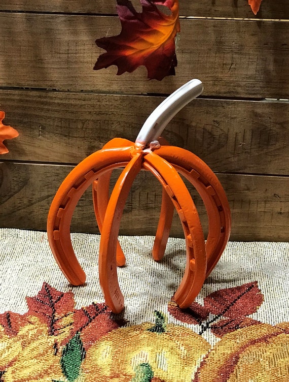 Metal Fall Decor Pumpkin, Halloween Table Decor, Orange Pumpkin, Pumpkin Table Centerpiece, Horseshoe Art, Country Home Decor, Farmhouse