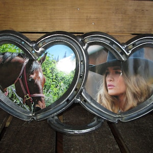 Large Double Heart Picture Frame - Rustic Picture Frame - Horseshoe Picture Frame - Country Decor - Horseshoe Art - Horseshoe Home Decor