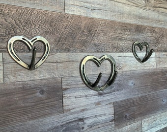 Wall Hook set of 3, Metal heart hooks for wall, horseshoe heart decor, Farmhouse Decor, Boho Heart Decor, hooks for wall, heart wall art