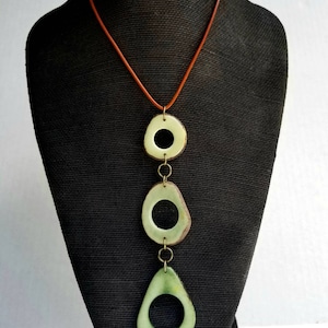Big, Bold, Long Pendant. Soft Sage Green Tagua Nut.  Large Statement pendant. Artisan Made. Adjustable Necklace. Statement Necklace.