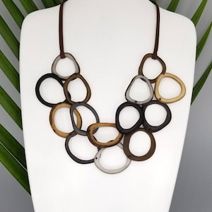 Bold Tagua Nut Statement Necklace in Matt Black Neutrals.  Adjustable Necklace. Eco Friendly Tagua Beads. Natural Artisan Statement.