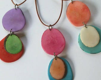 Colorful Tagua Nut Pendant. Tagua Necklace. You choose colors, red, pink, orange, blue, purple...Adjustable Necklace. Natural Jewelry