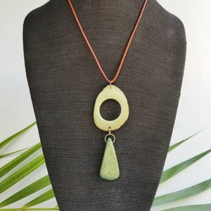 Tagua Nut Pendant. Big, Bold Pendant. Big Sage Green Pendant. Tagua nut pendant. Long Green pendant. Large Artisan pendant. Green Tagua