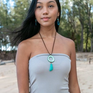 Tagua Nut Pendant. Big, Bold Pendant. Turquoise and Orange or Turquoise and Green Pendant. Long pendant. Large boho pendant. Ecofriendly. image 2