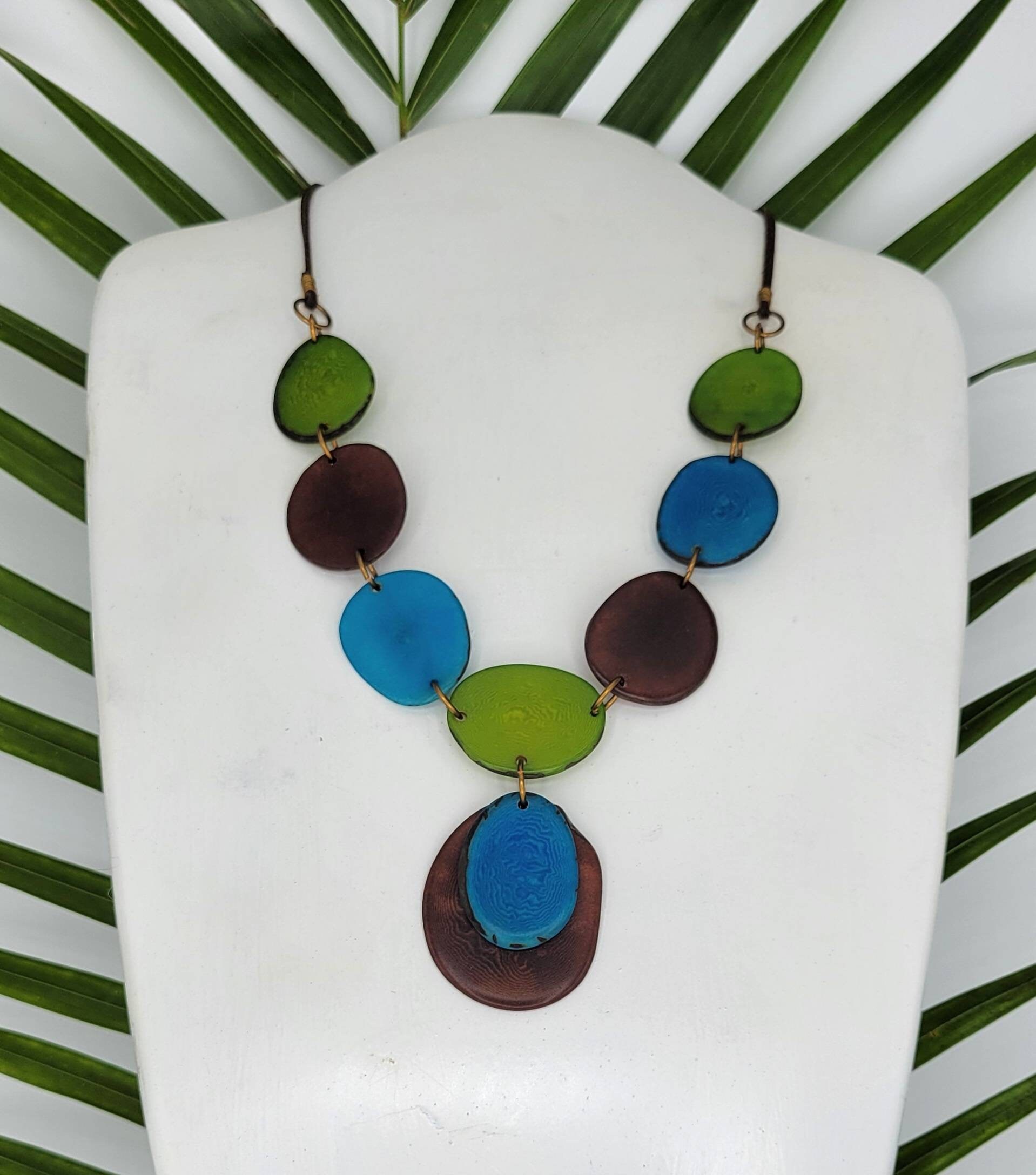 Sky Blue Red Green and Black Statement Necklace main image 1