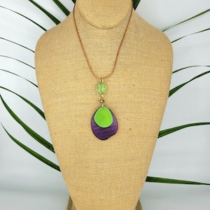 Colorful Handmade Tagua Nut Pendant. Tagua and Faux Gem Necklace. You choose colors, red, pink, orange, blue, purple...Adjustable Necklace.