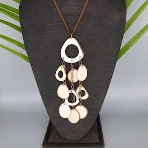 Organic Tagua Pendant Necklace in Natural White. Long, Adjustable and Light Weight, Bold Statement Pendant, Big Earth Friendly Pendant