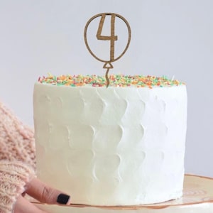 Wooden Number 4 Cake Topper, 4th Birthday Balloon Shape Oak Cake Topper, Cake Decoration, Age Cake Topper, Childrens Birthday Cake Topper