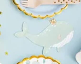 20 Whale Paper Napkins With Crown, Under The Sea Birthday Party, 1st Birthday Party Napkins, Baby Shower Napkins, Ocean Party