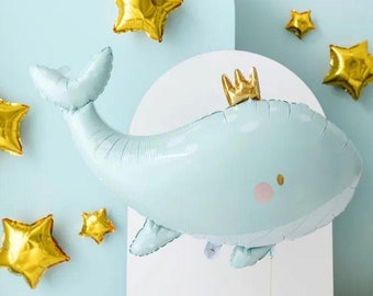 Large Blue Whale Foil Balloon, 1st Birthday Party Under The Sea, Ocean Theme Childrens Party Decorations, Neutral Baby Shower, 1st Birthday