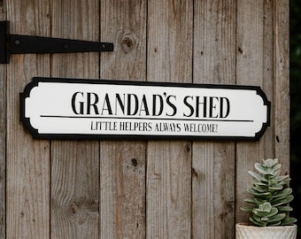 Personalised Shed Road Sign Grandads Shed, Little Helpers Always Welcome! Custom Plaque, Garden Workshop Sign, Unique Gift For Grandad