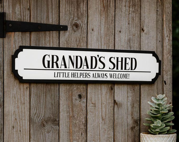 Personalised Shed Road Sign Grandads Shed, Little Helpers Always Welcome! Custom Plaque, Garden Workshop Sign, Unique Gift For Grandad