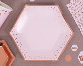 8 Pink Rose Gold Medium Plates With Stars, Pink Birthday Party Plates, Bridal Shower Paper Plates, Hen Party Tableware, Paper Party Plates