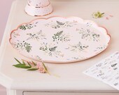 8 Pink Floral Rose Gold Party Plates, Botanical Plates, Team Bride Plates, Rose Gold Bridal Shower Paper Plates, Partea Tea Party Range