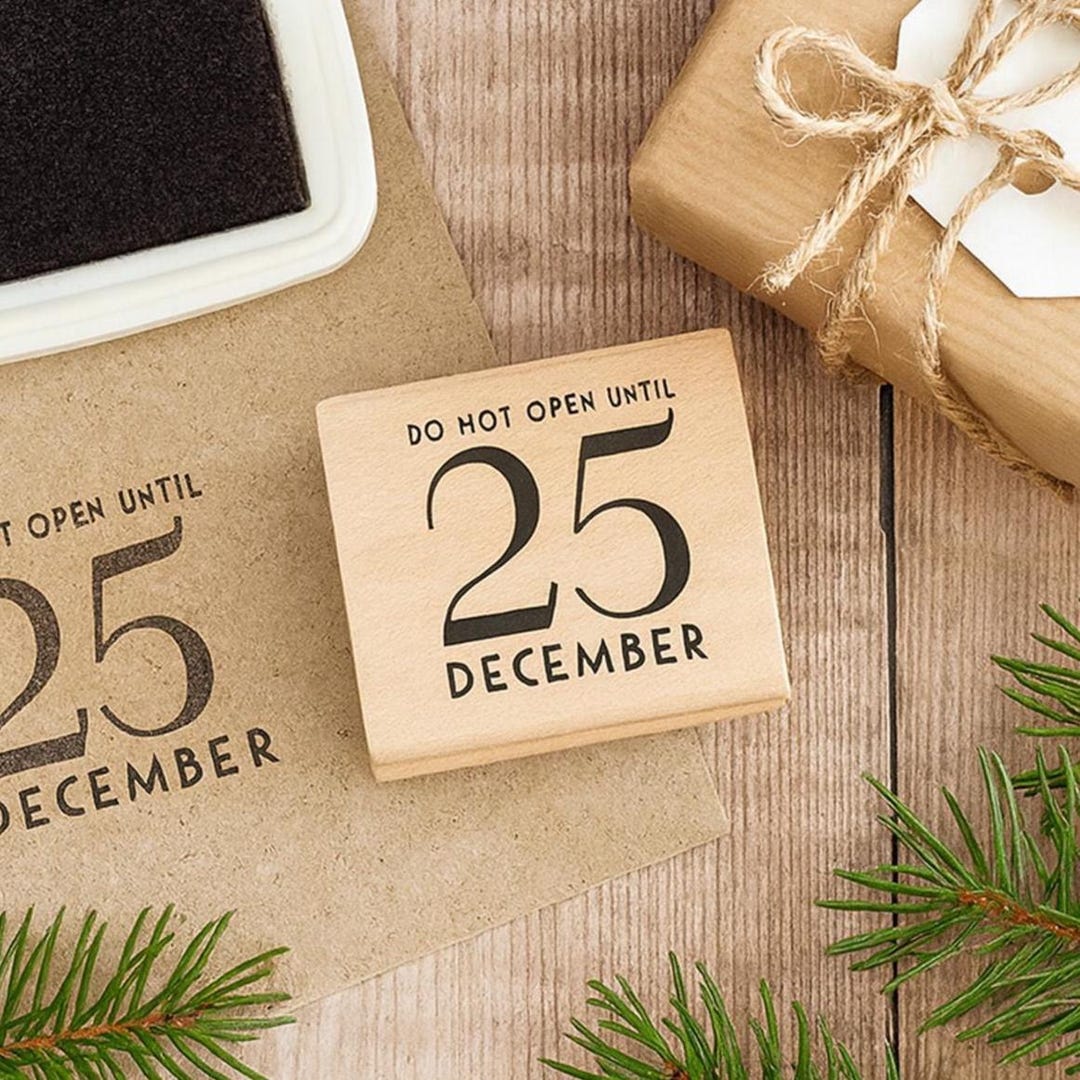 Christmas Do Not Open Rubber Stamp With Black Ink Pad, Festive ...