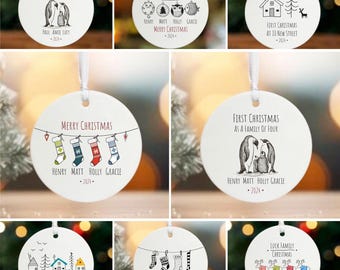 Personalised Family Christmas Bauble, Porcelain Tree Decoration, Custom Name Ornament, Family Keepsake Christmas Gift