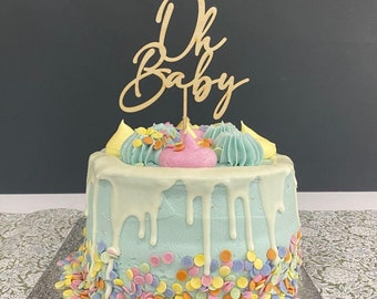 Oh Baby Cake Topper aus Holz, Baby Shower Kuchen Dekoration, Gender Reveal Party Cake, New Baby Party, Holz Topper