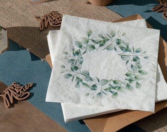 20 serviettes de table couronne botanique, serviettes en papier de mariage à fleurs vertes, serviettes de table pour le thé de l'après-midi, décoration botanique d'articles de fête