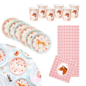 Pony Pferde-Geburtstags-Party Pack, Pferdepapier-Teller-Tassen und Servietten, Mädchen-Geburtstags-Party, Pferdegeschirr, Cowboy Rodeo Partyware