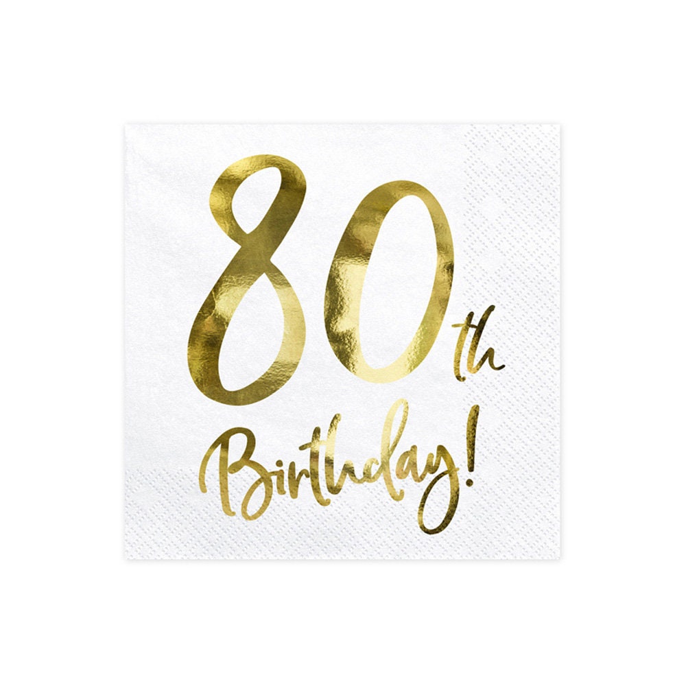 20 Gold 80th Birthday Paper Napkins 80th Party Napkins Gold Etsy