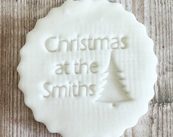 Personalised Christmas Tree Fondant Embosser, Custom Cookie Biscuit Stamp, Festive Cake Decorating, Cupcake Icing Decoration