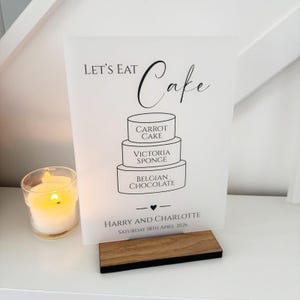 Personalisierte Hochzeitstorte Menü, Hochzeit Dessert Zeichen, Party Kuchen Flavours Zeichen, klassisches A5 A4 undurchsichtiges Acrylschild, benutzerdefinierte Menüs der Kategorie 2 Bild 4