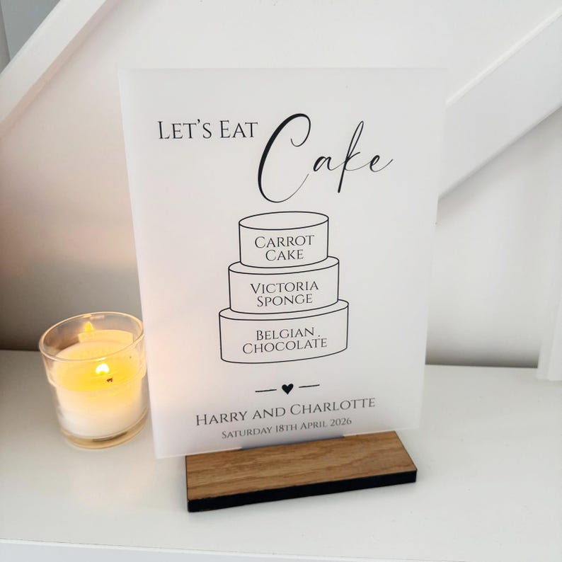 Personalisierte Hochzeitstorte Menü, Hochzeit Dessert Zeichen, Party Kuchen Flavours Zeichen, klassisches A5 A4 undurchsichtiges Acrylschild, benutzerdefinierte Menüs der Kategorie 2 Bild 4