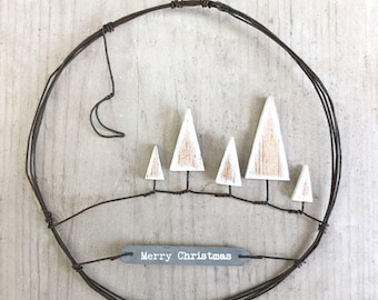 Large Hanging Metal Christmas Tree Wreath, Rustic Hanging Festive Decoration, Christmas Hanging Decoration, Festive Keepsake